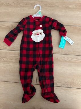 Carter's Red & Black Buffalo Plaid Santa One-Piece 6-9M